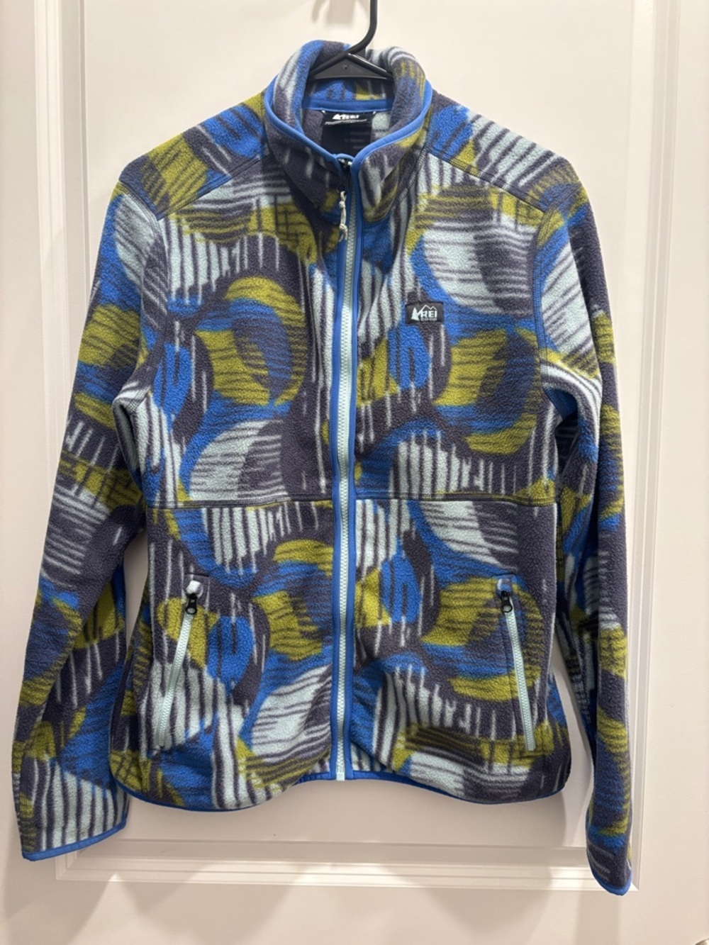 REI Multicolor Abstract Print Fleece Jacket — Blue, Green, Gray